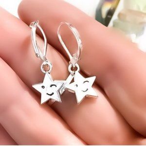 Artisan Crafted Smiley Face Winking Star Dangle Earrings